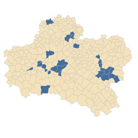 Répartition de Vinca major L. dans le Loiret