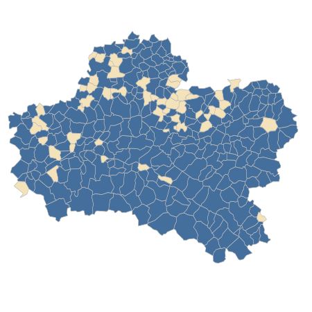 Répartition de Cerastium fontanum subsp. vulgare (Hartm.) Greuter & Burdet dans le Loiret