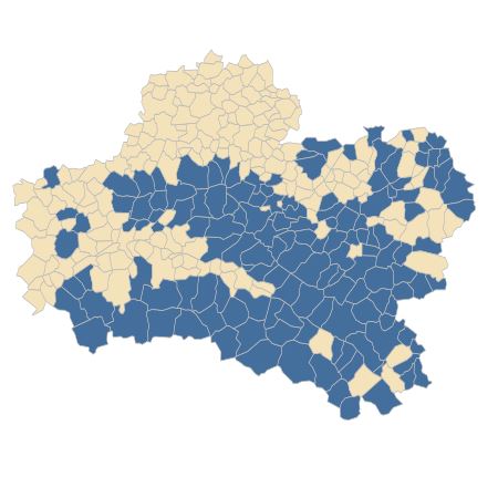 Répartition de Frangula alnus Mill. subsp. alnus dans le Loiret