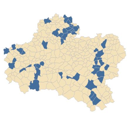 Répartition de Rosa rubiginosa L. dans le Loiret